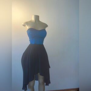 Blue & Black Rhinestone High-low Dress